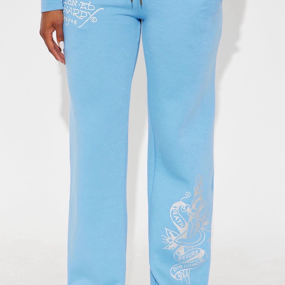 Ed Hardy Skull Haven Wide Leg Pant - Powder Blue